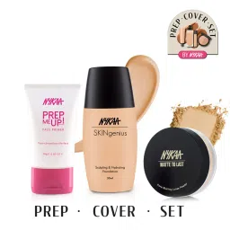 nykaa cosmetics Nykaa Prep Cover Set Pore Minimizing Kit - Matte Primer, Hydrating Foundation & Oil Control Compact-picture-33