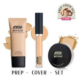 nykaa cosmetics Nykaa Prep Cover Set - Pore Minimizing Foundation, Full Coverage Concealer & Matte Loose Powder-picture-2