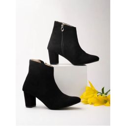 Shoetopia Women Black Solid Suede High-top Boots-picture-32