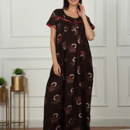 Sweet Dreams Women Brown Printed Full Length Night Dress-picture-34