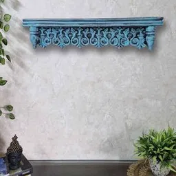 disoo fashions Blue Solid Wood Wall Shelf-picture-0