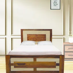 globally indian Blissful Slumber Solid Wood Single Size Bed in Provincial Teak Finish-picture-0