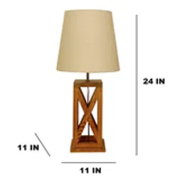 symplify Symmetric Brown Wooden Table Lamp with Black Fabric Lampshade-picture-27