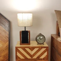 symplify Moby Brown Wooden Table Lamp with Yellow Printed Fabric Lampshade-picture-25