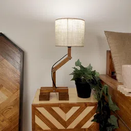 symplify Flex Brown Wooden Table Lamp with Yellow Printed Fabric Lampshade-picture-36