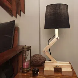 symplify Flex Beige Wooden Table Lamp with Black Fabric Lampshade-picture-48