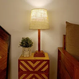 symplify Babel Wooden Table Lamp with Brown Base and Premium White Fabric Lampshade-picture-30
