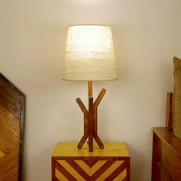 symplify Vrikshya Wooden Table Lamp with Brown Base and Premium White Fabric Lampshade-picture-49