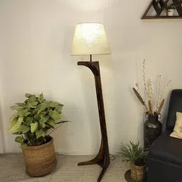 symplify Lucas Wooden Floor Lamp with Brown Base and Jute Fabric Lampshade-picture-46