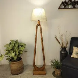 symplify Cavern Wooden Floor Lamp with Brown Base and Jute Fabric Lampshade-picture-32
