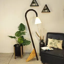 symplify Cygnet Wooden Floor Lamp with Brown Base and Jute Fabric Lampshade-picture-15