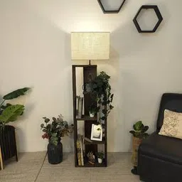 symplify Jordan Wooden Floor Lamp with Brown Base and Jute Fabric Lampshade-picture-33