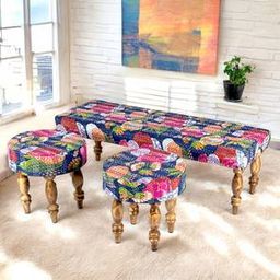 ikiriya Cairo Solid Wood Bench in Blue Finish-picture-29