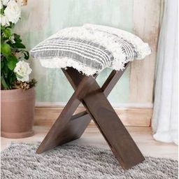 ikiriya Dayton Sheesham Wood Mid Century Square Foldable Stool in Grey Fabric with Fringes Upholstery-picture-22