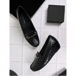 Ronnie Grey Women Black Woven Loafers-picture-0