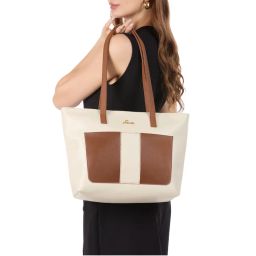 Lavie Womens Off White Adelia Colorblock Tote Bag (L)-picture-0