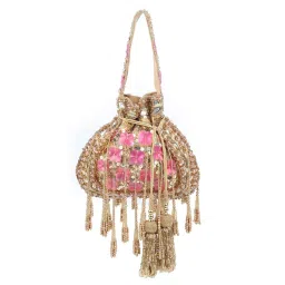 Odette Beige Suede Embellished Potli for Women-picture-34