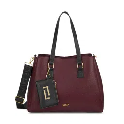 Lavie Luxe Rumi Wine Solid Satchel Bag with Detachable Strap with Pouch-picture-3