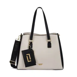Lavie Luxe Rumi Off White Colorblock Satchel Bag with Detachable Strap with Pouch-picture-27