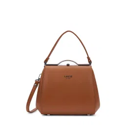 Lavie Luxe Fluff Frame Tan Solid Satchel Bag with Detachable Strap-picture-38