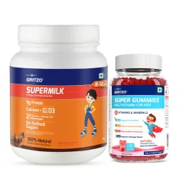 Gritzo SuperMilk 8-12yrs Daily Nutrition Double Chocolate & Super Gummies Strawberry Combo-picture-4