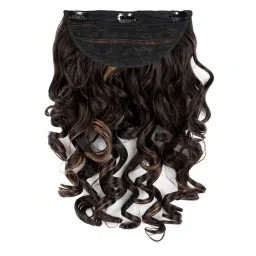 Stasia Street Clip-In 18 Inch Step Curls Dark Brown Hair Extensions With Golden Highlights-picture-32