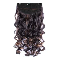 Stasia Street Clip-In 24 Inch Step Curl Dark Brown Hair Extensions With Golden Highlights-picture-49