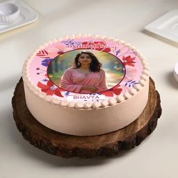 Floral Frame Womens Day Photo Cake-image-5