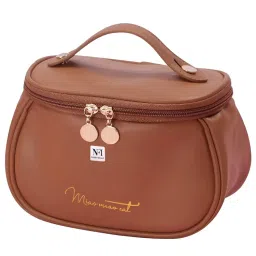 Kayanara Travel Makeup Organizer Bag With Handle, Multipurpose Cosmetic & Vanity Pouch - Brown-picture-5