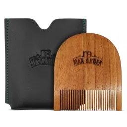 Man Arden Pure Neem Wooden U Shaped Beard Comb With Premium Faux Leather Pouch-picture-9