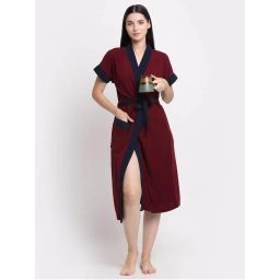Creeva Maroon Micro Terry Bath Robe-picture-18