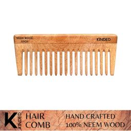 KINDED Handmade Oil Treated Wooden Hair Comb - Neem Wood NW39, Wide Tooth-picture-5