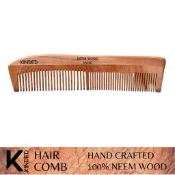 KINDED Handmade Oil Treated Wooden Hair Comb - Neem Wood NW86, Dual Tooth-picture-6