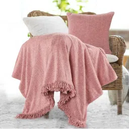 Sashaa World Soft Rose Pink Chenille Throw & Cushion Cover Set-picture-6