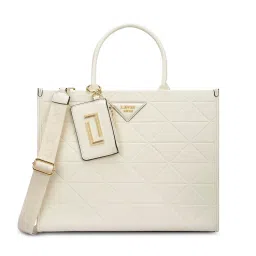 Lavie Luxe Lisa Off White Textured Satchel Bag with Detachable Strap with Pouch-picture-44
