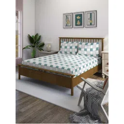 Swayam Teal Geometric 210 TC Pure Cotton Bedsheet with Pillow Covers-picture-49