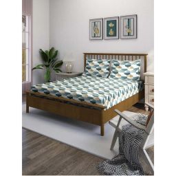 Swayam Teal Geometric 210 TC Pure Cotton Bedsheet with Pillow Covers-picture-37