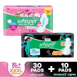 Whisper Ultra Nights XXXL Wings (10 Pcs) + Ultra Soft XL+ (30Pcs) Sanitary Pads Combo-picture-16