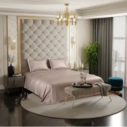 Stoa Paris Champagne Satin Double Bedsheet with 2 Pillow Covers-picture-35