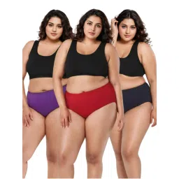 Adira Plus Size High Waisted Purple Maroon & Black Briefs (Pack of 3)-picture-24
