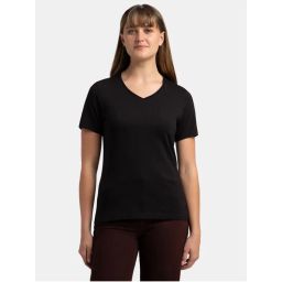Jockey 1359 Women Super Combed Cotton Elastane Solid V Neck T-Shirt - Black-picture-5