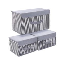 House of Quirk Grey Foldable Storage Basket with Lid & Handle (Pack of 3)-picture-23