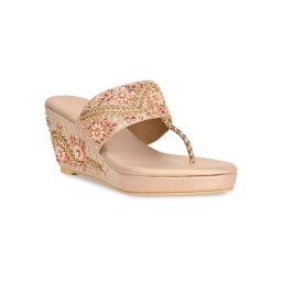 ROCIA By Regal Rose Gold Women Hand Embroidered High Wedges-picture-9