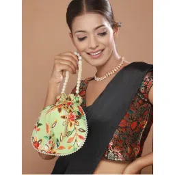Aatmana Green Multi-coloured Leaf Pattern Potli Bag-picture-46