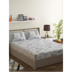 Swayam Grey Floral 160 TC Pure Cotton Bedsheet with Pillow Covers-picture-9