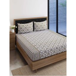 Swayam White Ethnic 160 TC Pure Cotton Bedsheet with Pillow Covers-picture-35