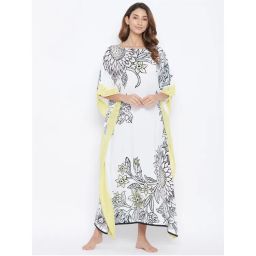 The Kaftan Company Printed Sunflowers And Lilies Resortwear Kaftan - White-picture-40