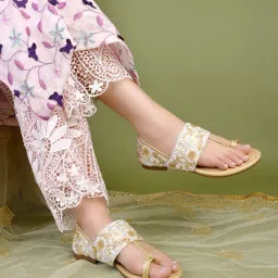 Shoetopia Traditional Cream Kolhapuri Sandals For Women-picture-11