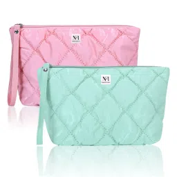 NFI Essentials Set of 2 Multipurpose Quilted Cosmetic Pouch Checkered Puffy Makeup-picture-34