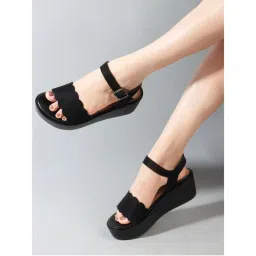Carlton London Black Buckle Casual Women Sandal Heels-picture-15